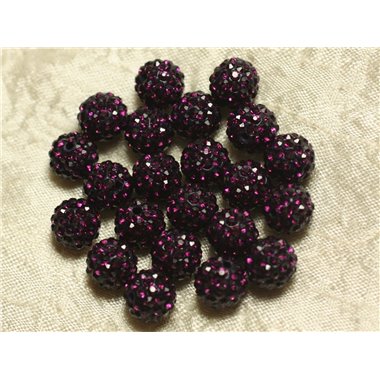 10pc - Perle Polymère et Strass Verre 10mm Violet   4558550023032 