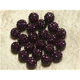 10pc - Polymer Bead and Glass Strass 10mm Purple 4558550023032 