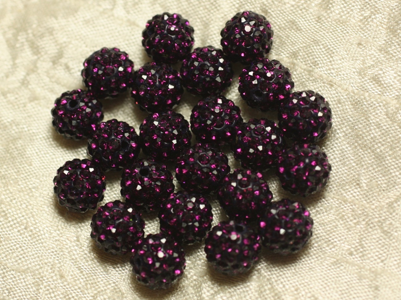10pc - Perle Polymère et Strass Verre 10mm Violet   4558550023032 