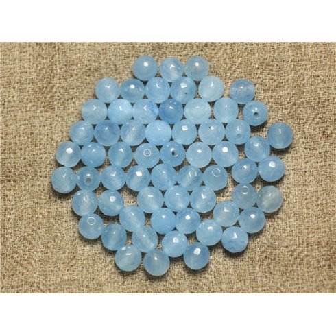 20pc - Perles de Pierre - Jade Boules Facettées 6mm Bleu Ciel -  4558550023223 