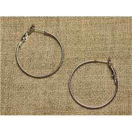 2 Pairs - Earrings Silver Metal Rhodium Hoops 30mm 4558550023230