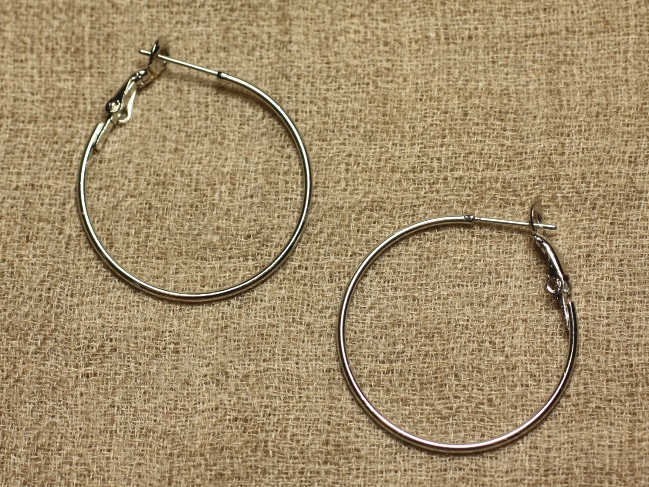 2 Paires - Boucles Oreilles Métal Argenté Rhodium Créoles 30mm   4558550023230