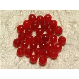 10pc - Stone Beads - Jade Faceted Balls 8mm Bright Red - 4558550023261 