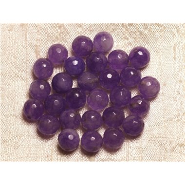10pc - Perles de Pierre - Jade Boules Facettées 8mm Violet   4558550023285