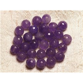 10pc - Cuentas de piedra - Bolas facetadas de jade 8 mm Púrpura 4558550023285