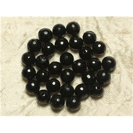10pc - Perline di pietra - Sfere sfaccettate di giada 8mm nere 4558550023315