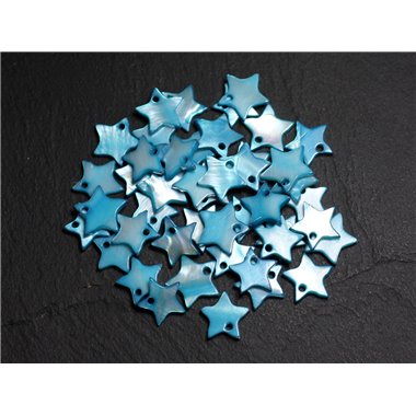 10pc - Perles Breloques Pendentifs Nacre Etoiles Bleu 12-13mm - 4558550023384 