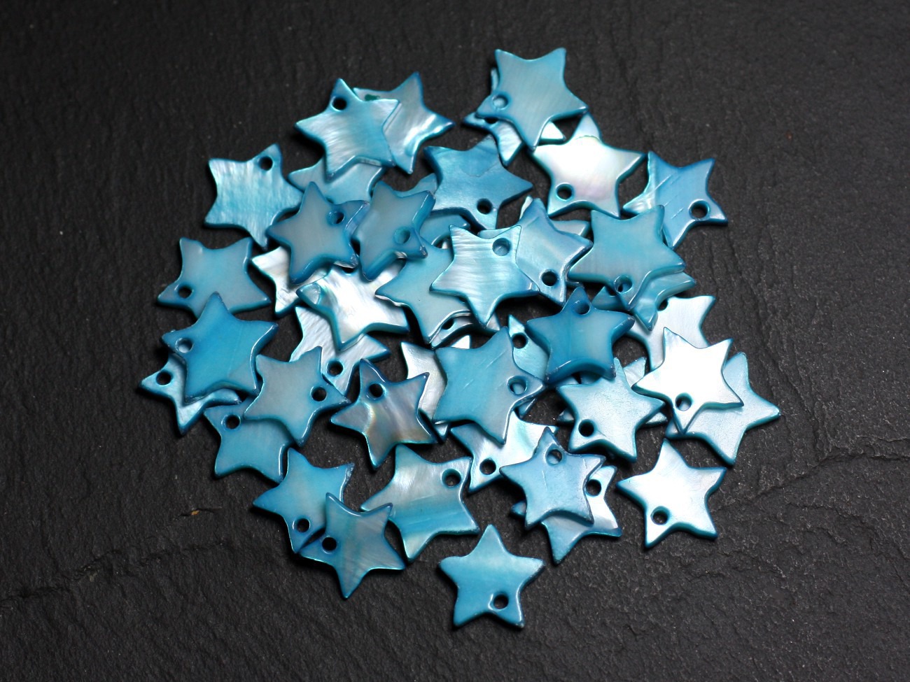 10pc - Perles Breloques Pendentifs Nacre Etoiles Bleu 12-13mm - 4558550023384 