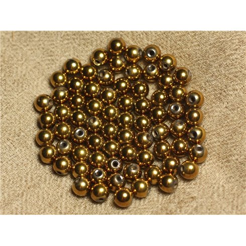 10pc - Perles de Pierre - Hématite Dorée Boules 6mm   4558550023445