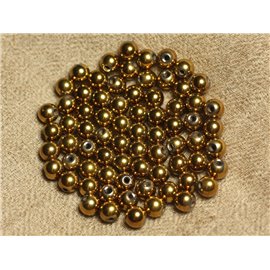 10pc - Perles Pierre - Hematite Boules 6mm métal or jaune doré - 4558550023445