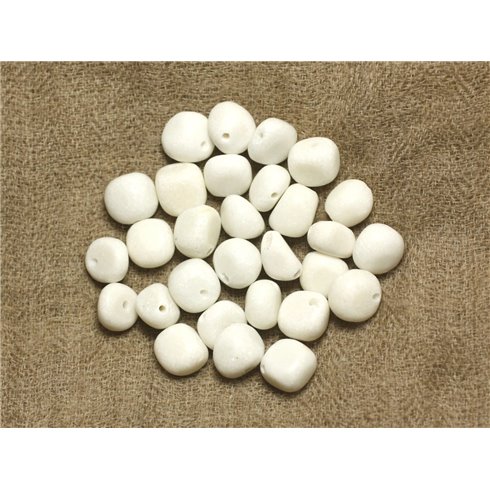 10pc - Perles de Pierre - Jade Blanche Nuggets 8-10mm   4558550023483