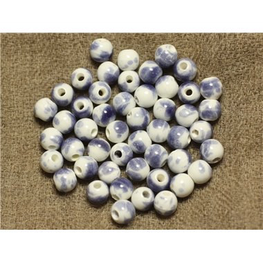 10pc - Perles Céramique Boules 6mm Blanc et Bleu   4558550023667