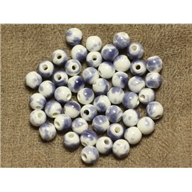 10 Stück - Keramikperlen Kugeln 6mm Weiß und Blau 4558550023667