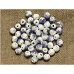 10pc - Perles Céramique Boules 6mm Blanc et Bleu   4558550023667