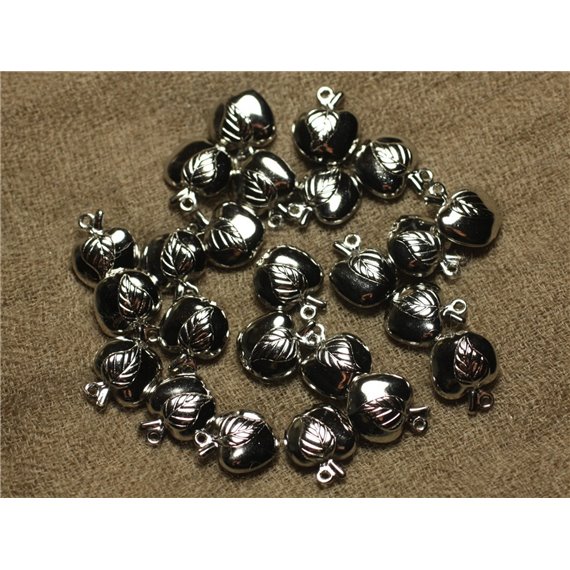 5pc - Breloques Pendentifs Métal Argenté Rhodium Pomme 14mm   4558550023674