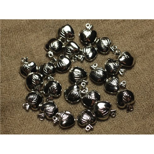 5pc - Breloques Pendentifs Métal Argenté Rhodium Pomme 14mm   4558550023674