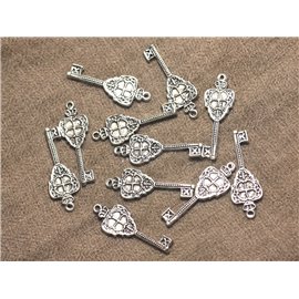 5pc - Rhodium Silver Plated Pendants Charms Keys 34mm 4558550023704