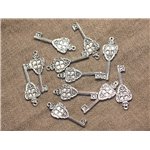 5pc - Breloques Pendentifs Métal Argenté Rhodium Clefs 34mm   4558550023704