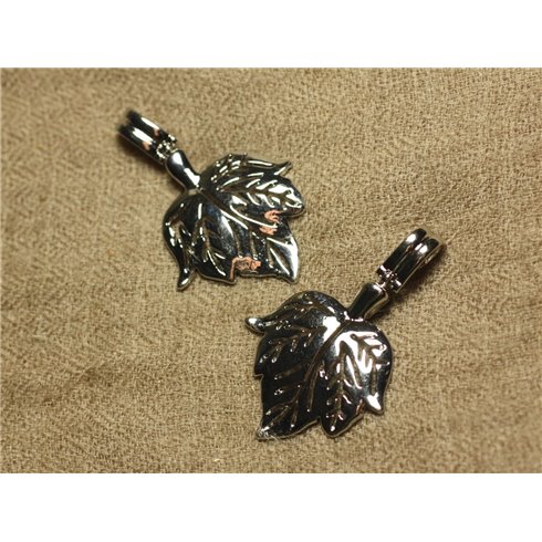 Pendentif Métal Argenté Rhodium Feuille 3.5cm   4558550023742