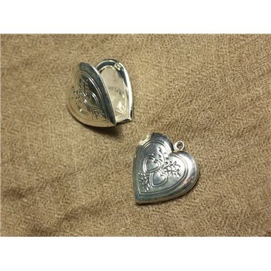 1pc - Pendentif Médaillon Métal Argenté Rhodium Coeur 30mm   4558550023797