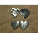 1pc - Pendentif Médaillon Métal Argenté Rhodium Coeur 30mm   4558550023797