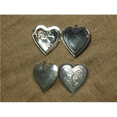 1pc - Pendentif Médaillon Métal Argenté Rhodium Coeur 30mm   4558550023797