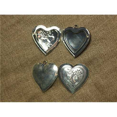 1pc - Pendentif Médaillon Métal Argenté Rhodium Coeur 30mm 4558550023797