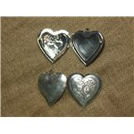 1pc - Perle Pendentif Support Cage Porte Photo Métal Argenté Rhodium Coeur 30mm - 4558550023797