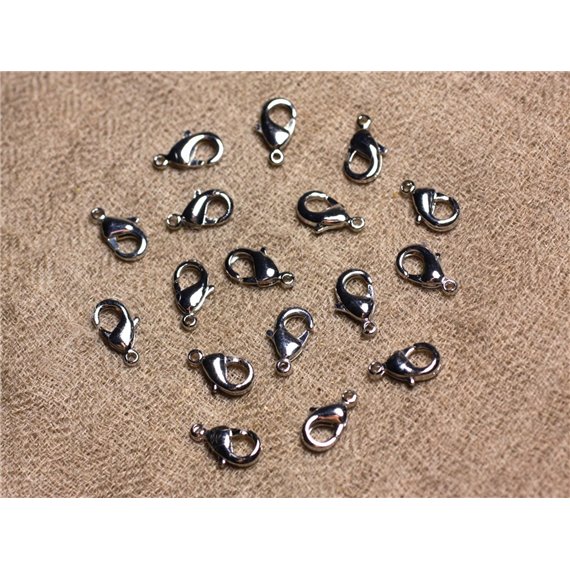 10pc - Fermoirs Mousquetons Métal Argenté Rhodium 12x7mm   4558550023995