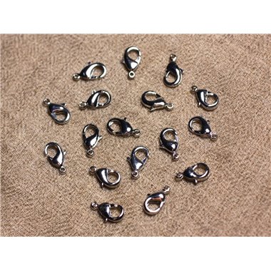 10pc - Fermoirs Mousquetons Métal Argenté Rhodium 12x7mm   4558550023995