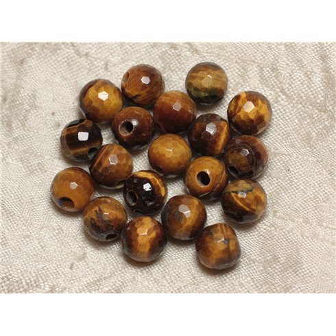 2pc - Perles de Pierre Perçage 2.5mm - Oeil de Tigre Facetté 10mm  4558550026514