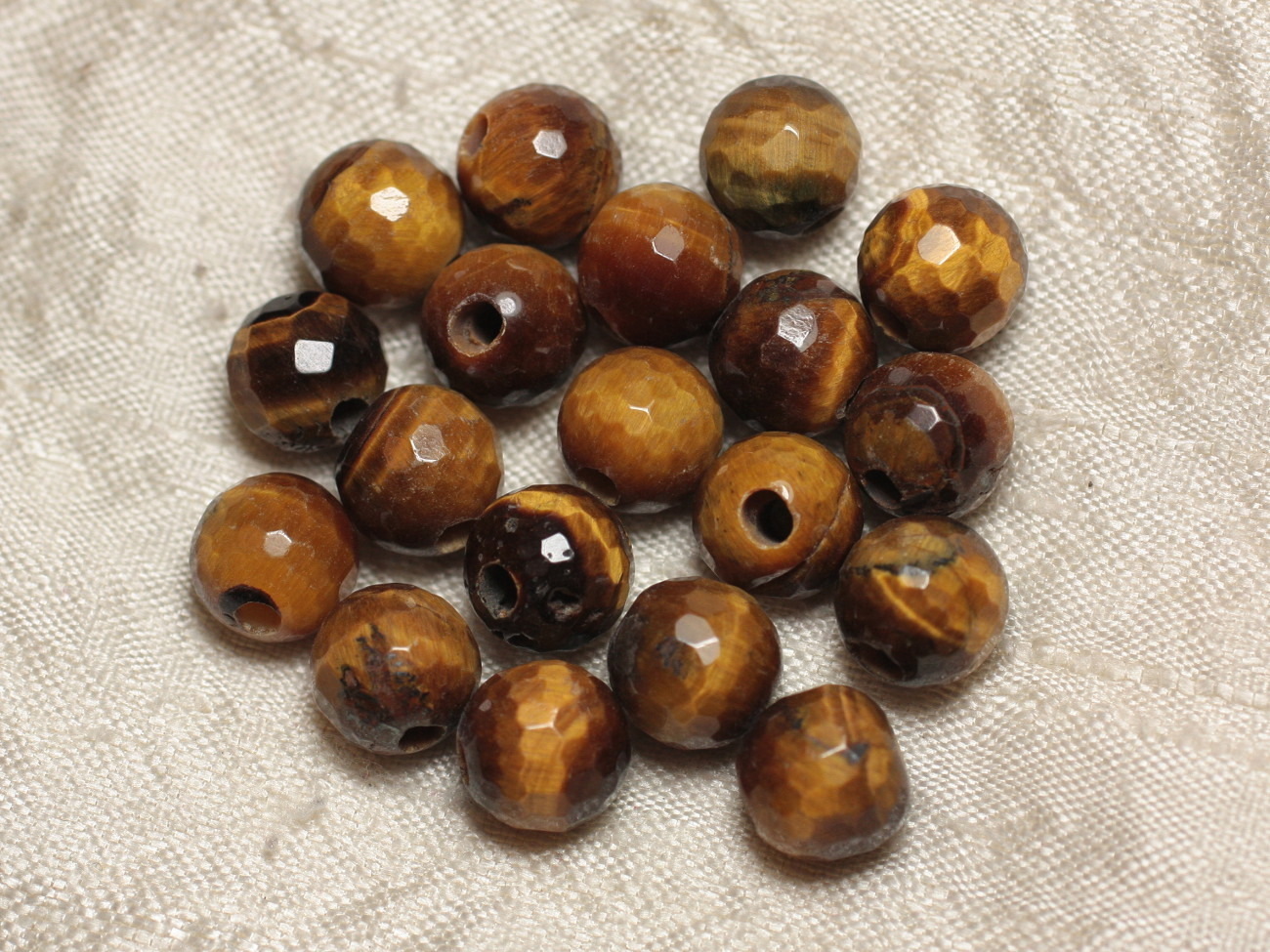 2pc - Perles de Pierre Perçage 2.5mm - Oeil de Tigre Facetté 10mm  4558550026514