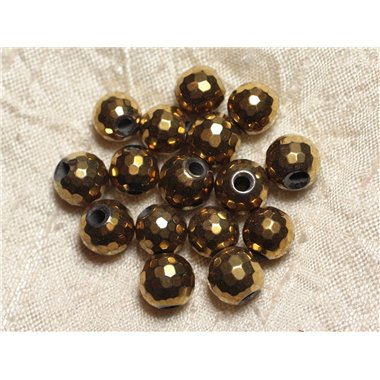 4pc - Perles de Pierre Perçage 2.5mm - Hématite Dorée Facettée 10mm   4558550024732