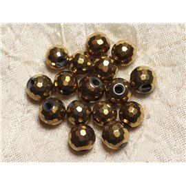 4 Stück - Steinperlen Bohren 2,5 mm - Facettierter goldener Hämatit 10 mm 4558550024732