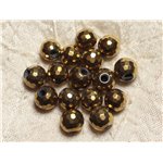 4pc - Perles de Pierre Perçage 2.5mm - Hématite Dorée Facettée 10mm   4558550024732