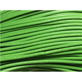 5 mètres - Fil Corde Cordon Cuir Rond 2mm Vert Pomme Fluo Printemps - 4558550024831