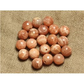 2pc - Perles Pierre de Soleil Boules Facettées 10mm rose orange irisé - 7427039741972