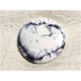 N1 - Cabochon Pierre Agate Dendritique Rond 52mm blanc gris noir - 4558550025036