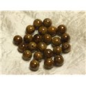10pc - Perles de Pierre - Jade Jaune et Marron Boules 10mm   4558550025074
