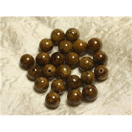 10pc - Stone Beads - Yellow Jade and Brown Balls 10mm 4558550025074