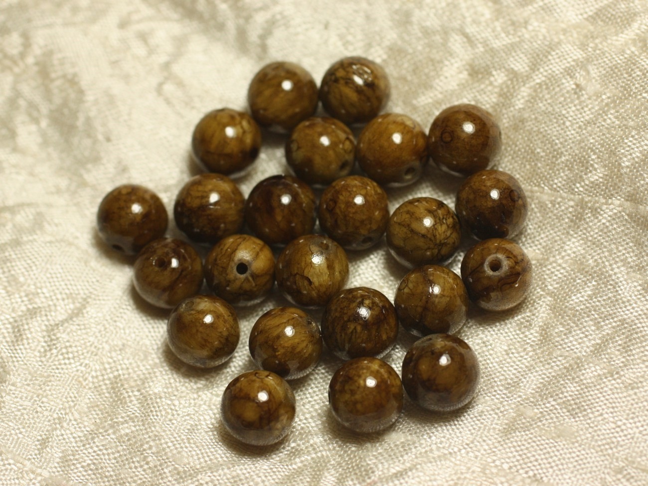 10pc - Perles de Pierre - Jade Jaune et Marron Boules 10mm   4558550025074