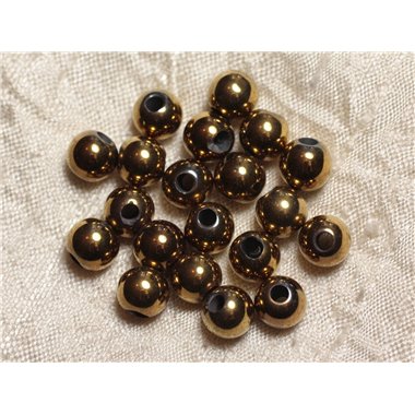 5pc - Perles de Pierre Perçage 2.5mm - Hématite Dorée 8mm  4558550025142