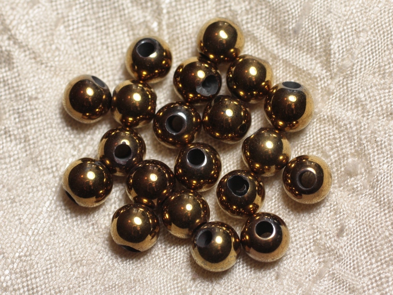 5pc - Perles de Pierre Perçage 2.5mm - Hématite Dorée 8mm  4558550025142