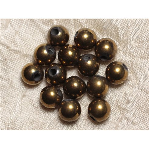 5pc - Perles de Pierre Perçage 2.5mm - Hématite Dorée 10mm  4558550025418