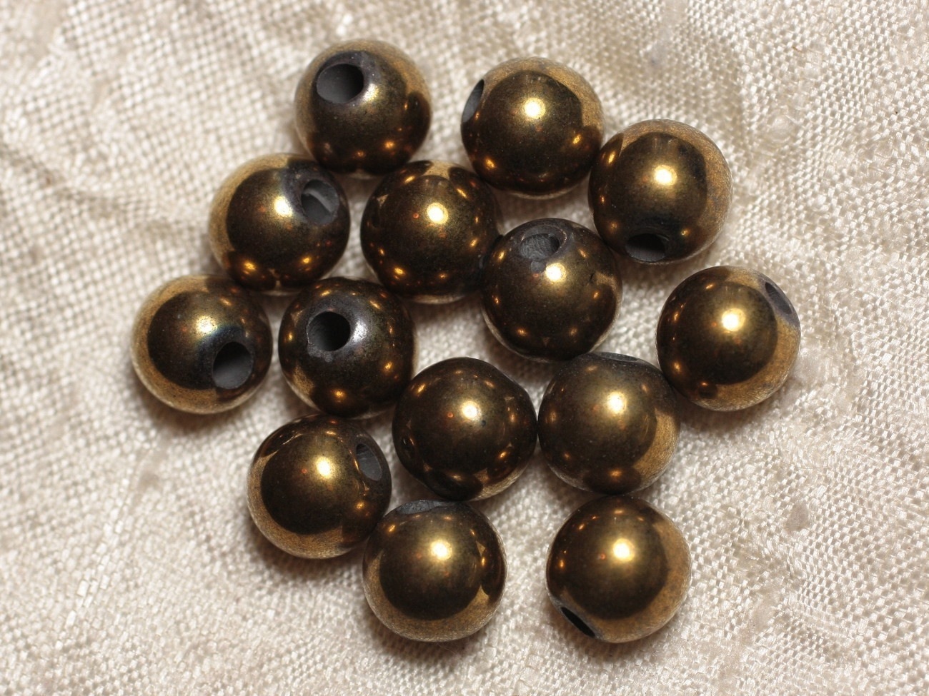 5pc - Perles de Pierre Perçage 2.5mm - Hématite Dorée 10mm  4558550025418
