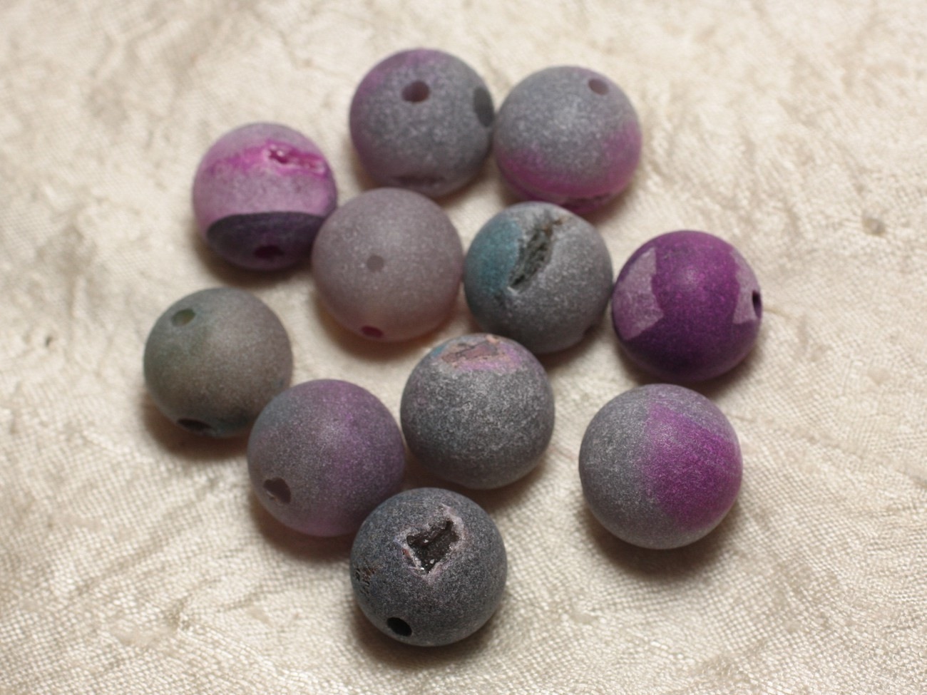 Perle de Pierre Perçage 2.5mm - Agate Bleue et Rose Givrée 18mm  4558550025548