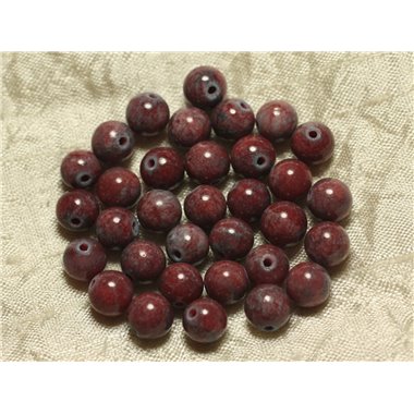 10pc - Perles de Pierre - Jade Rouge et Grise Boules 8mm   4558550025586