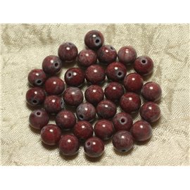10pc - Stone Beads - Red Jade and Gray Balls 8mm 4558550025586