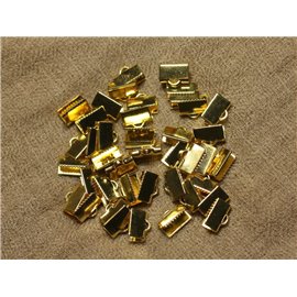 20pc - Leather and fabric caps nickel free gold metal 10x6mm 4558550025777