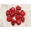 5pc - Perles Pierre Turquoise synthèse Cranes Tetes de Mort 18mm Rouge - 4558550025845